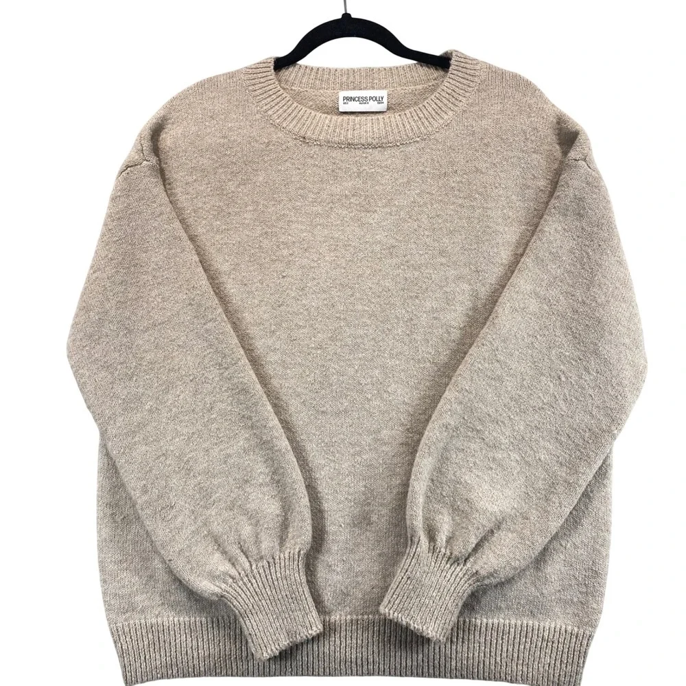 PRINCESS POLLY Sweater Women's US 2‎ Beige Crew Neck Long Sleeve Knit
